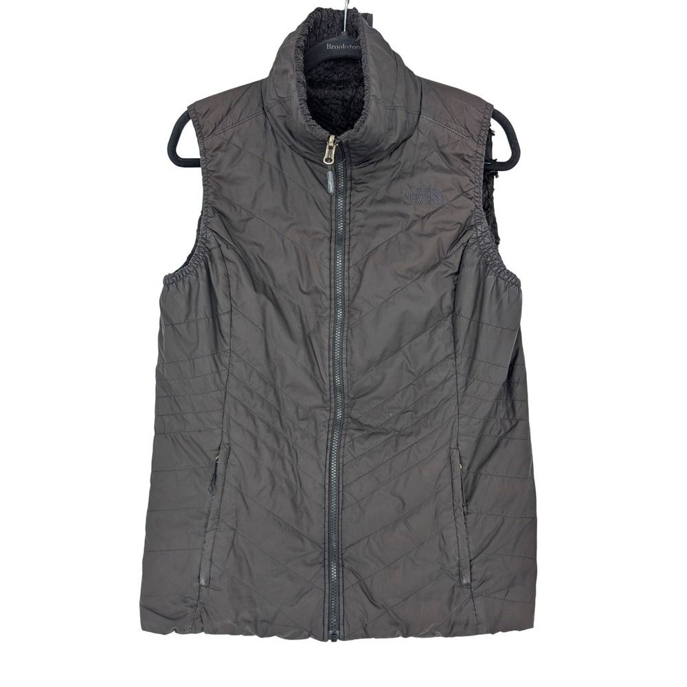 The North Face Mossbud Reversible Quilted Sherpa Lined Vest Womens M Black
